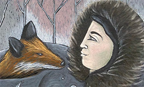 Winter Woman Reclining with Fox
